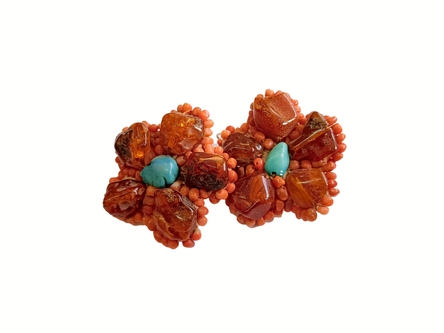 32 - Orecchini di Ambra Corallo e Turchese
